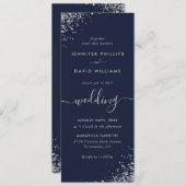 Elegant Script Navy Blue Silver Glitter Wedding Kaart (Voorkant / Achterkant)