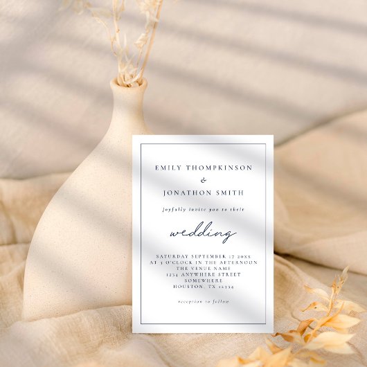 Elegant Script Navy Blue Text Wedding Kaart