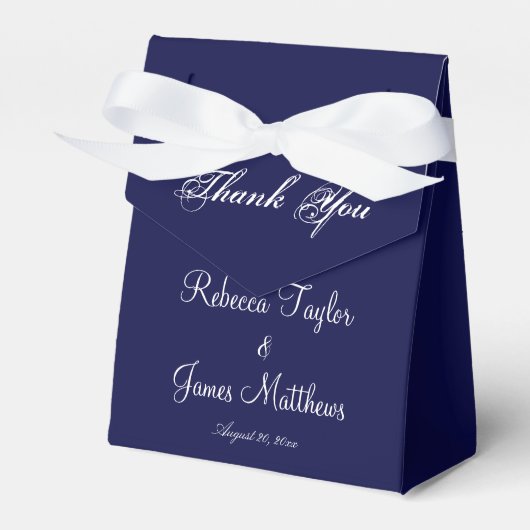 Elegant Script Navy Blue Wedding Bedankt Bedankdoosjes (Voorkant Zijde)