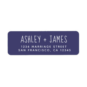 Elegant Script Navy Blue Wedding Return Address Etiket