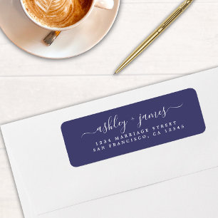 Elegant Script Navy Blue Wedding Return Address Etiket