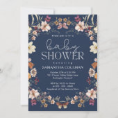 Elegant Script Navy Blue Wildflower Baby shower Kaart (Voorkant)