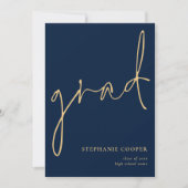 Elegant Script Navy Gold Afstuderen Aankondiging (Voorkant)