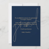 Elegant Script Navy Gold Afstuderen Aankondiging (Achterkant)