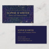 Elegant script Navy Gold Writers Auteur Visitekaartje (Voorkant / Achterkant)