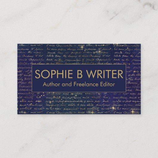 Elegant script Navy Gold Writers Auteur Visitekaartje (Voorkant)