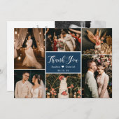 Elegant Script Navy Wedding Multi Photo Collage Bedankkaart (Voorkant / Achterkant)