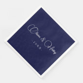 Elegant Script Navy White Wedding Paper Napkin Servet (Hoek)