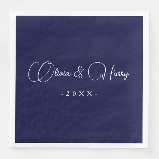 Elegant Script Navy White Wedding Paper Napkin Servet (Voorkant)