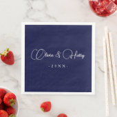 Elegant Script Navy White Wedding Paper Napkin Servet (Insitu)
