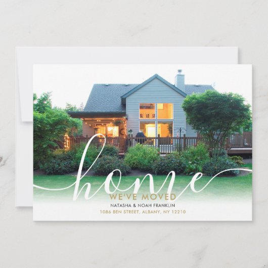 Elegant Script New Home Foto Aankondiging (Voorkant)
