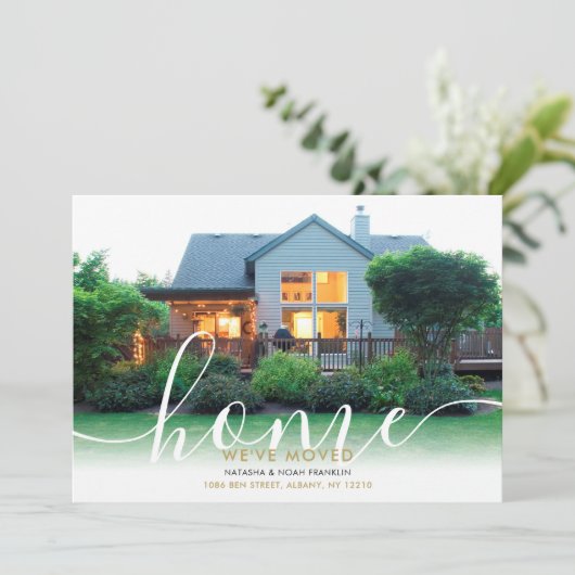 Elegant Script New Home Foto Aankondiging (Staand voorkant)