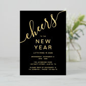 Elegant Script New Year Party Gold Folie Uitnodiging (Staand Voorkant)