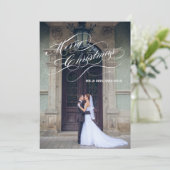 Elegant script nieuw getrouwd | Vakantiefotokaart Feestdagenkaart (Staand voorkant)