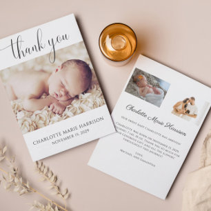 Elegant Script Nieuwe Baby Aankondiging Fotokaart