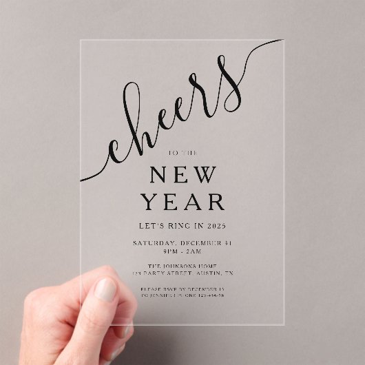 Elegant script nieuwjaarsfeest acryl uitnodigingen (Insitu (Draagbaar))