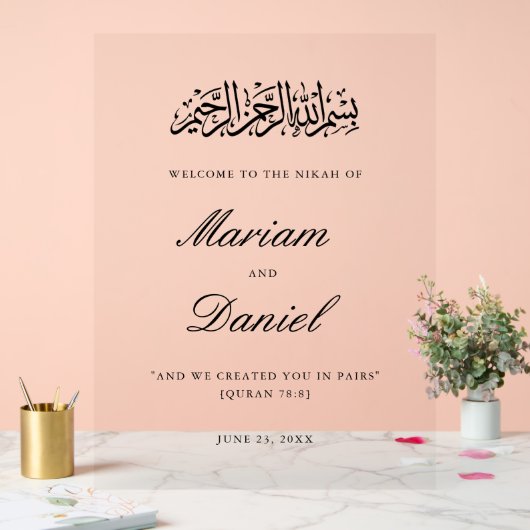 Elegant script Nikah Islamitische bruiloft Welkom Acryl Bord (Huwelijk)