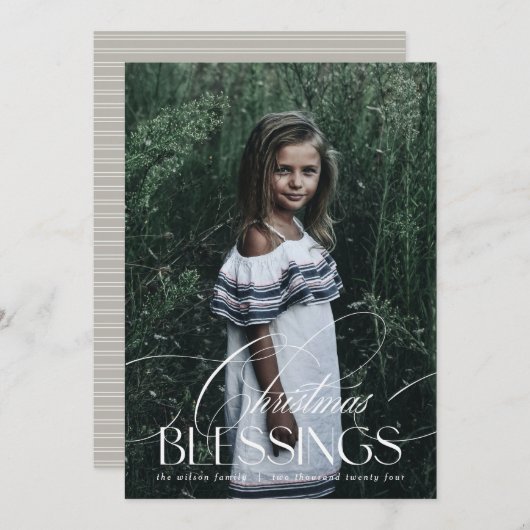 Élégant Script Noël Bénédiction Carte de vacances (Devant / Derrière)