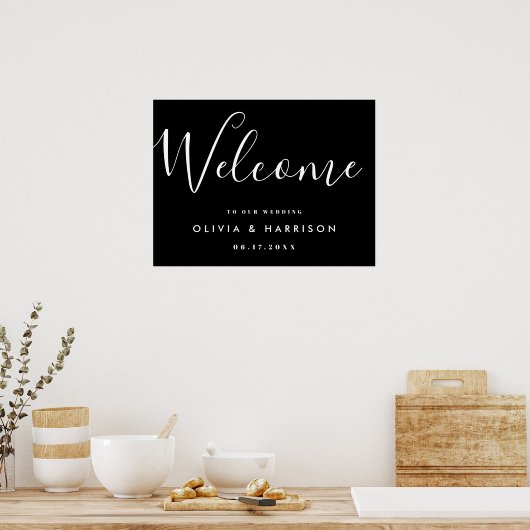 Élégant script noir blanc Mariage Affiche de bienv (Cuisine)