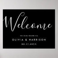 Élégant script noir blanc Mariage Affiche de bienv