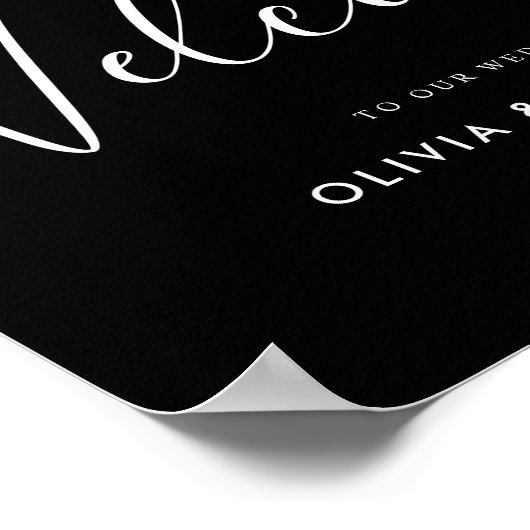 Élégant script noir blanc Mariage Affiche de bienv (Coin)