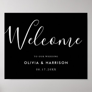 Élégant script noir blanc Mariage Affiche de bienv