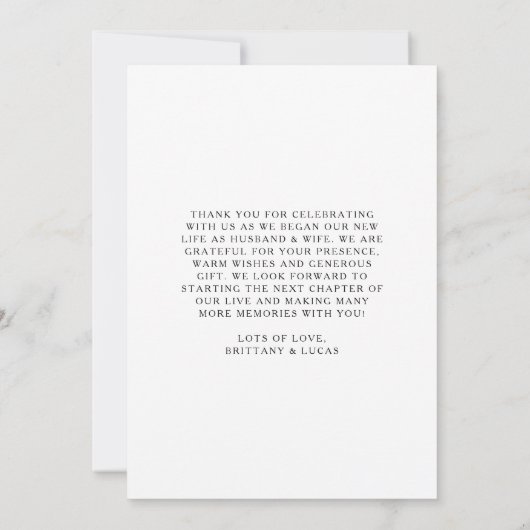 Élégant script noir blanc Mariage Carte de remerci (Dos)
