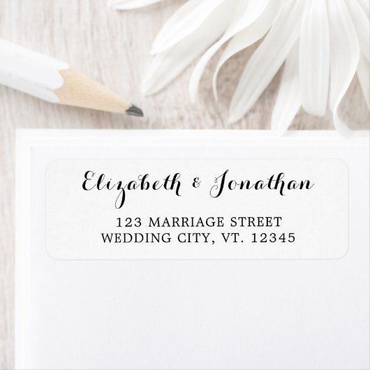Élégant script noir blanc Mariage Étiquette de adr (En situation)