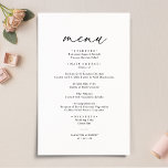 Élégant Script noir & blanc Menu Mariage simple<br><div class="desc">Conçue pour coordonner avec notre collection de mariages de script romantique,  cette carte Menu personnalisable,  dispose d'un texte de calligraphie de script balayé avec une police serif classe en noir avec un monogramme personnalisable sur le dos. Éléments correspondants disponibles.</div>