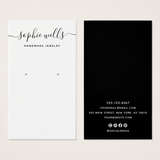 Élégant script noir blanc QR Code Eear Display (Devant & derrière)