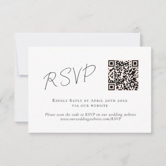 Élégant Script noir blanc QR Code Mariage RSVP (Devant)