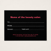 Élégant Script noir blanc & rose certificat cadeau (Dos)