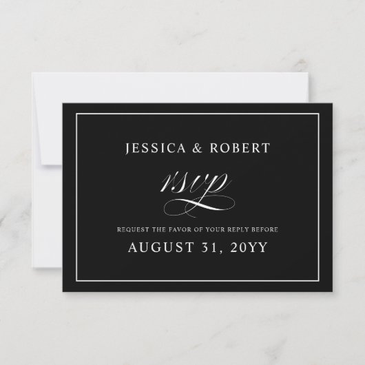 Élégant Script noir mariage carte RSVP (Devant)