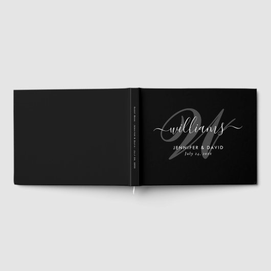 Élégant script noir Monogramme Mariage livre d'hôt (Complet)