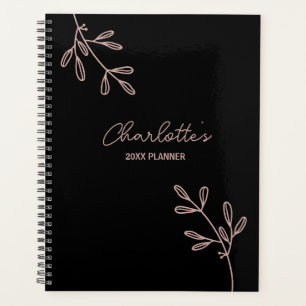 Élégant Script noir rose floral carnet de rendez-v