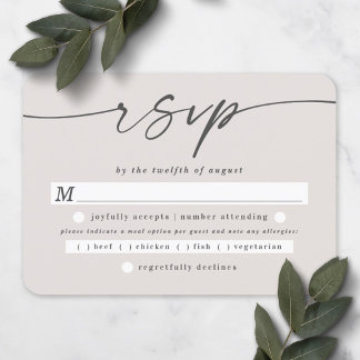 Elegant Script Off-White Ivory Wedding Meal Choice RSVP Kaartje
