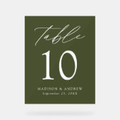 Élégant Script Olive Green Mariage Numéro de table (Recto)