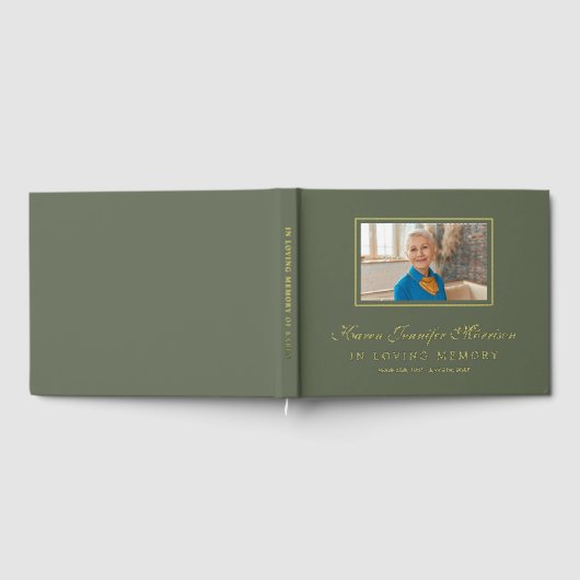 Elegant Script Olive Green Photo In Loving Memory (Complet)