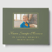 Elegant Script Olive Green Photo In Loving Memory Gastenboek (Voorkant)