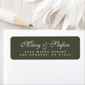 Elegant Script Olive White Wedding Retouradres Etiket (Insitu)