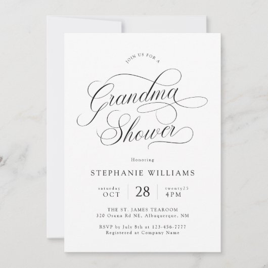 Elegant script oma Douche Uitnodiging (Voorkant)