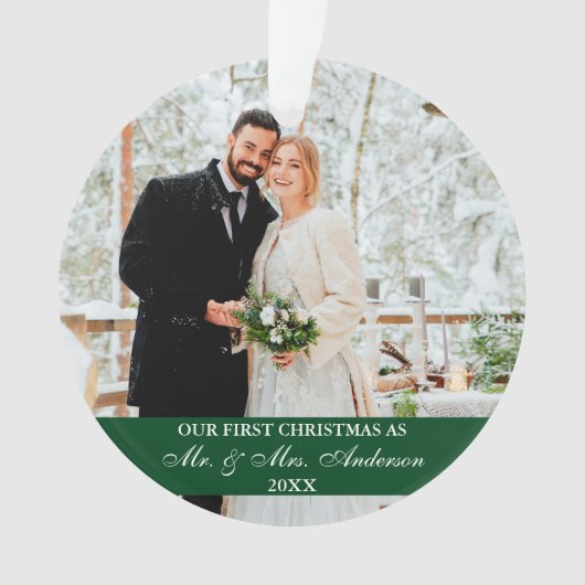 Elegant script onze eerste kerstgroen ornament (voorkant)