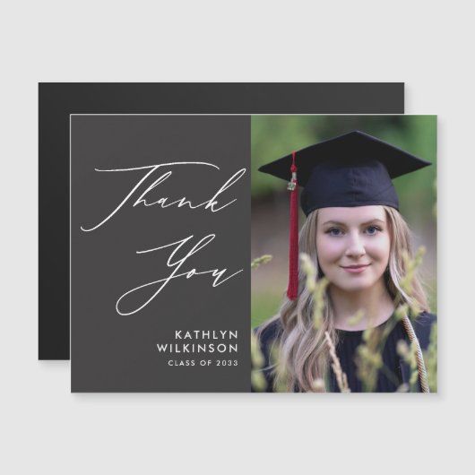 Elegant script op grijs eenvoudig Afstuderen Dank (Voorkant / Achterkant)
