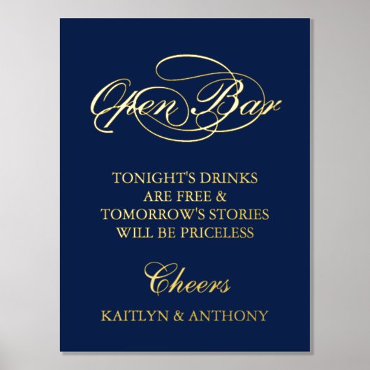 Elegant script "Open Bar" Real Folie Weddenschap Folie Afdrukken (Voorkant)