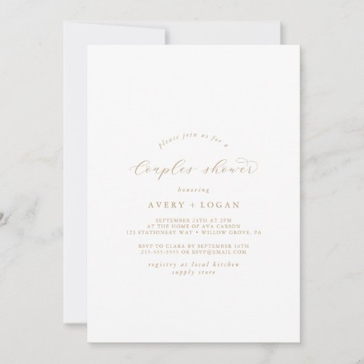 Elégant Script Or Couples Douche Invitation (Devant)