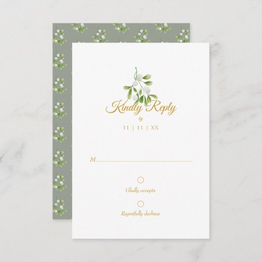 Élégant script or Mistletoe Mariage d'hiver RSVP (Devant / Derrière)