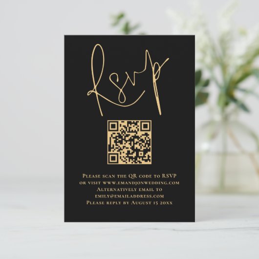 Élégant Script or noir QR Code Mariage RSVP (Debout devant)