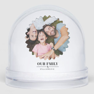 Elegant script 'Our Family' Custom 2Photo Sneeuwbol