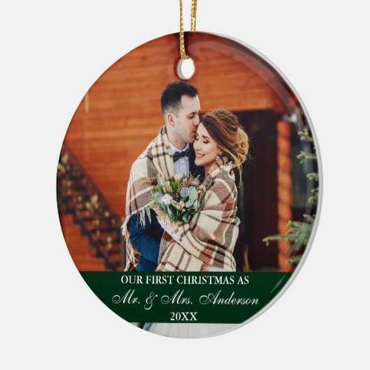 Elegant Script Our First KerstHunter Green Keramisch Ornament (Links)