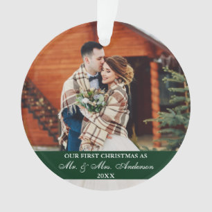 Elegant Script Our First KerstHunter Green Ornament